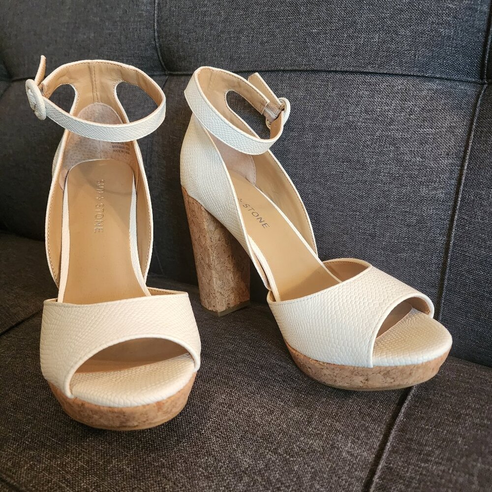 Sun + Stone White & Cork Platform Shoes Size 8M